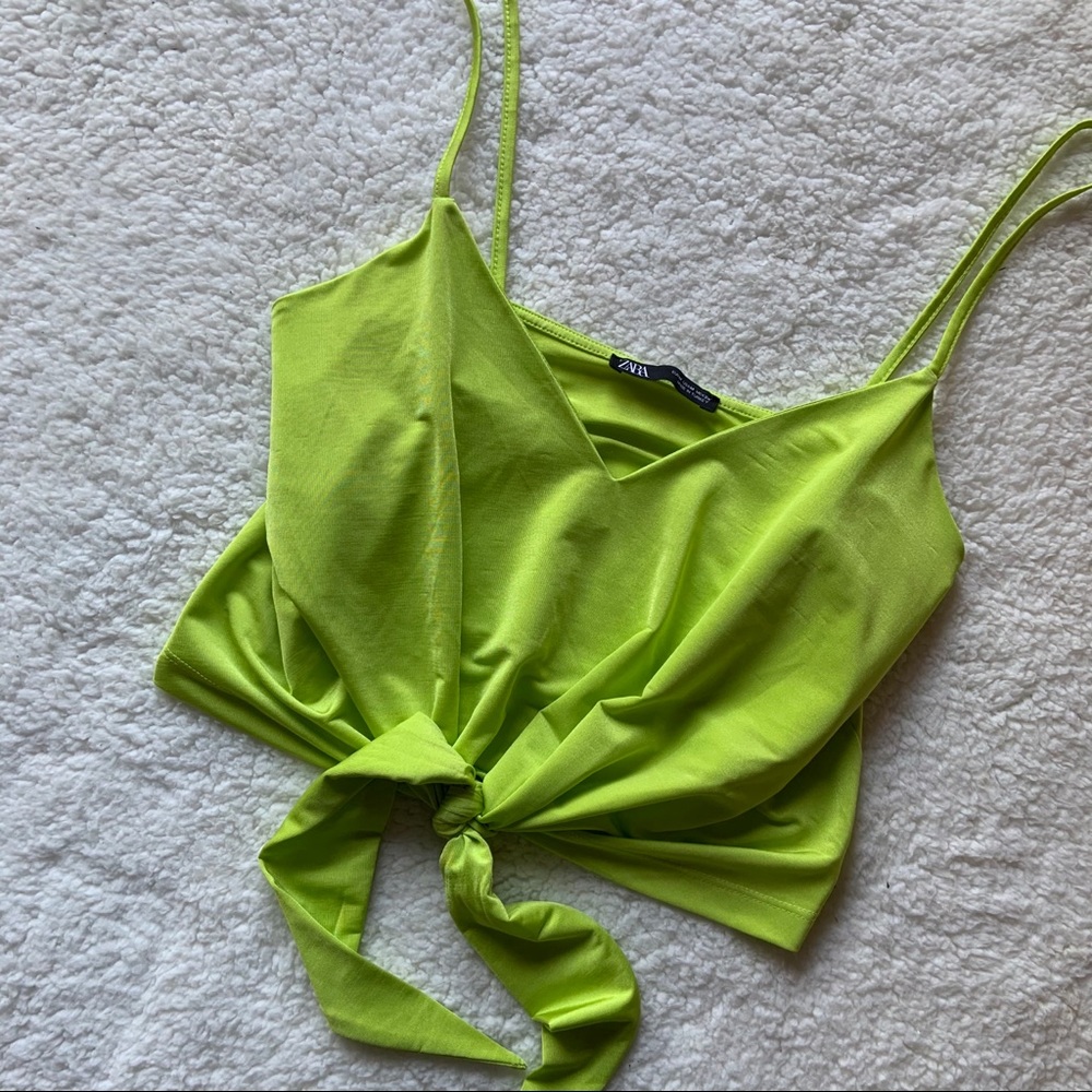 ZARA | Punchy Front-Tie Sleeveless Blouse Lime